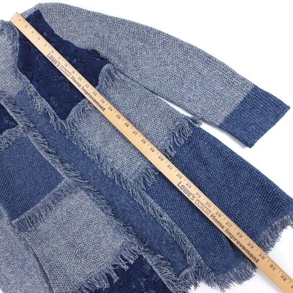 CHICOS Silk Patchwork Fringe Long Western Boho Blocked Lace Denalia Cardigan - Picture 3 of 8